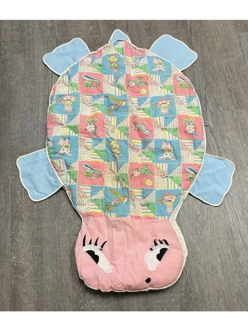 Vintage Turtle Shape Baby Quilt Blanket Nostalgic Tummy Time Humpty Dumpty